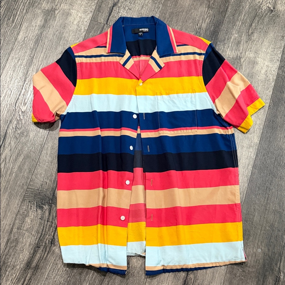 Murano Multicolor Striped Short Sleeve Button-Down Shirt